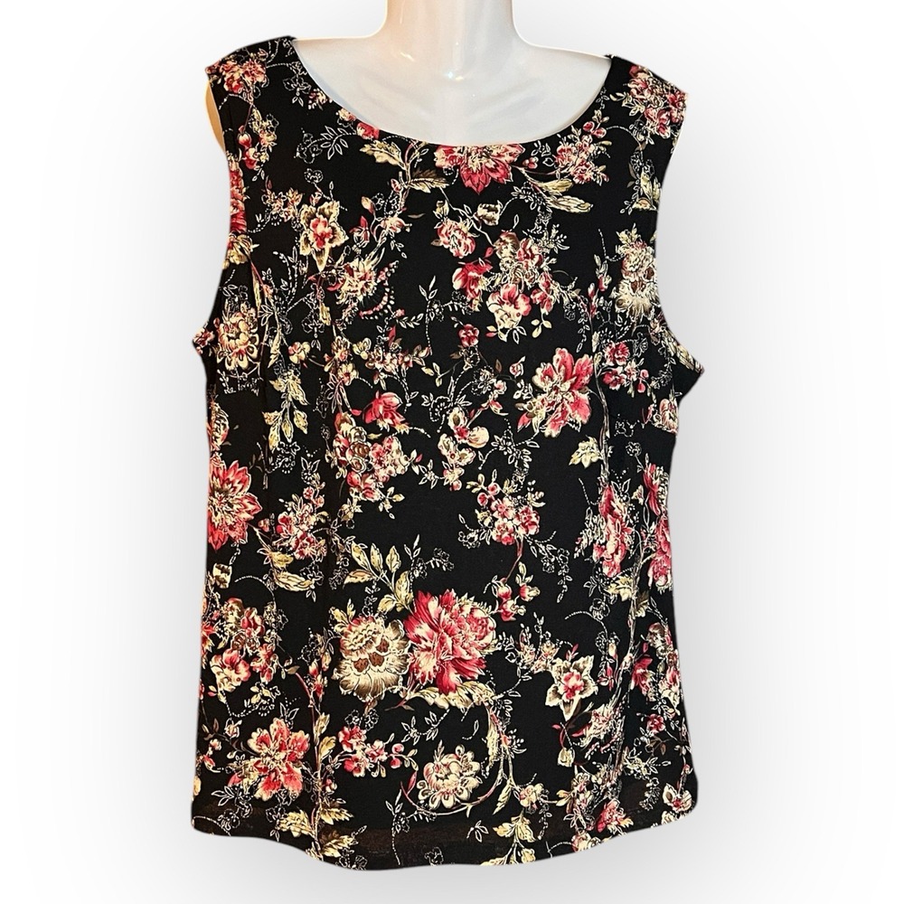 Women's Top 18 / 20 Sleeveless Floral‎ Metallic Threads Lined Stretch Feminine